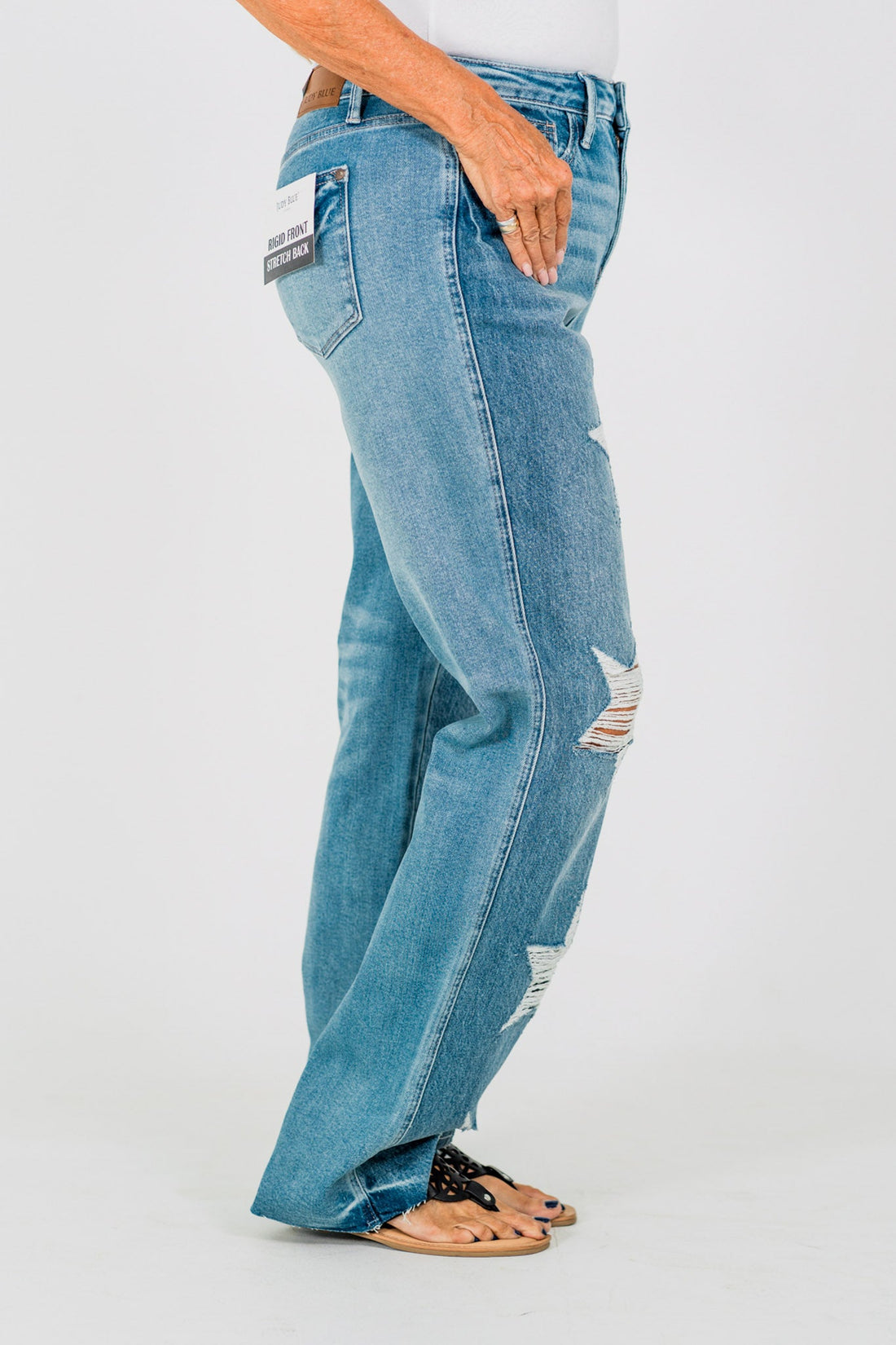 Judy Blue High - Waist Rigid Magic Star Distressed 90's Straight Jeans - Whiskey Skies - JUDY BLUE