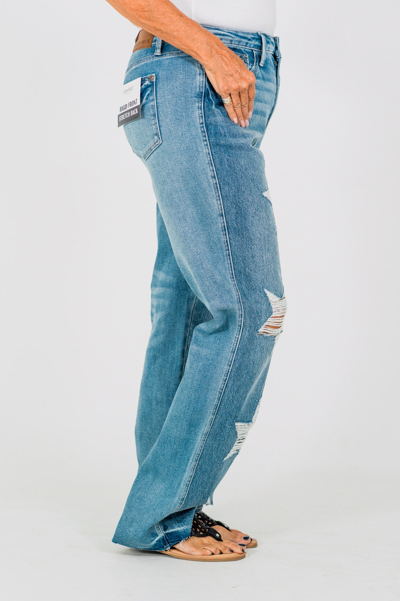 Judy Blue High - Waist Rigid Magic Star Distressed 90's Straight Jeans - Whiskey Skies - JUDY BLUE