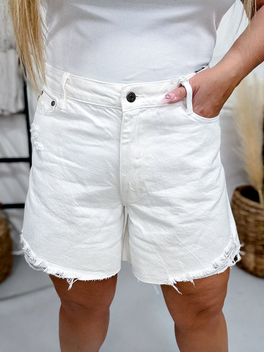 Judy Blue High Waist Rigid Magic White Dad Shorts - Whiskey Skies - JUDY BLUE