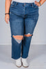 Judy Blue High Waist Ripped Knee Dad Jeans - Whiskey Skies - JUDY BLUE