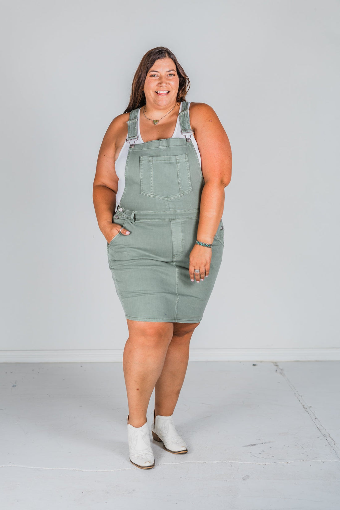 Judy Blue High Waist Sage Garment Dyed Skirt Overalls - Whiskey Skies - JUDY BLUE