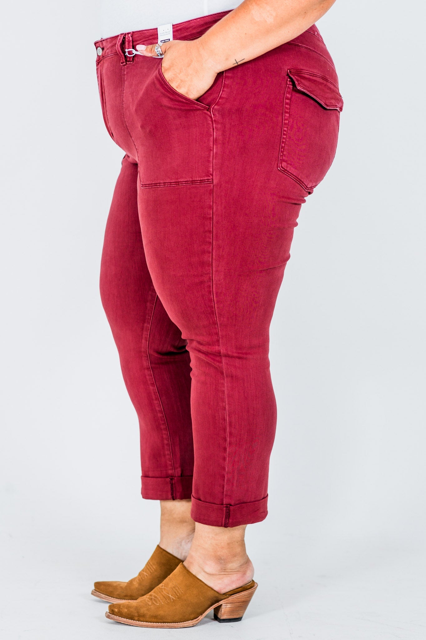 Judy Blue High Waist Sangria Cuffed Aurora Jogger Jeans - Whiskey Skies - JUDY BLUE