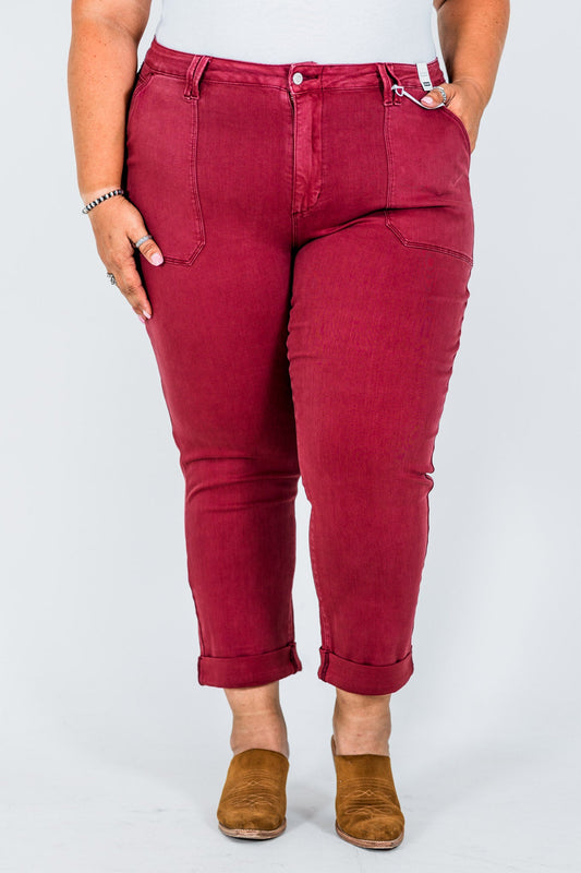 Judy Blue High Waist Sangria Cuffed Aurora Jogger Jeans - Whiskey Skies - JUDY BLUE