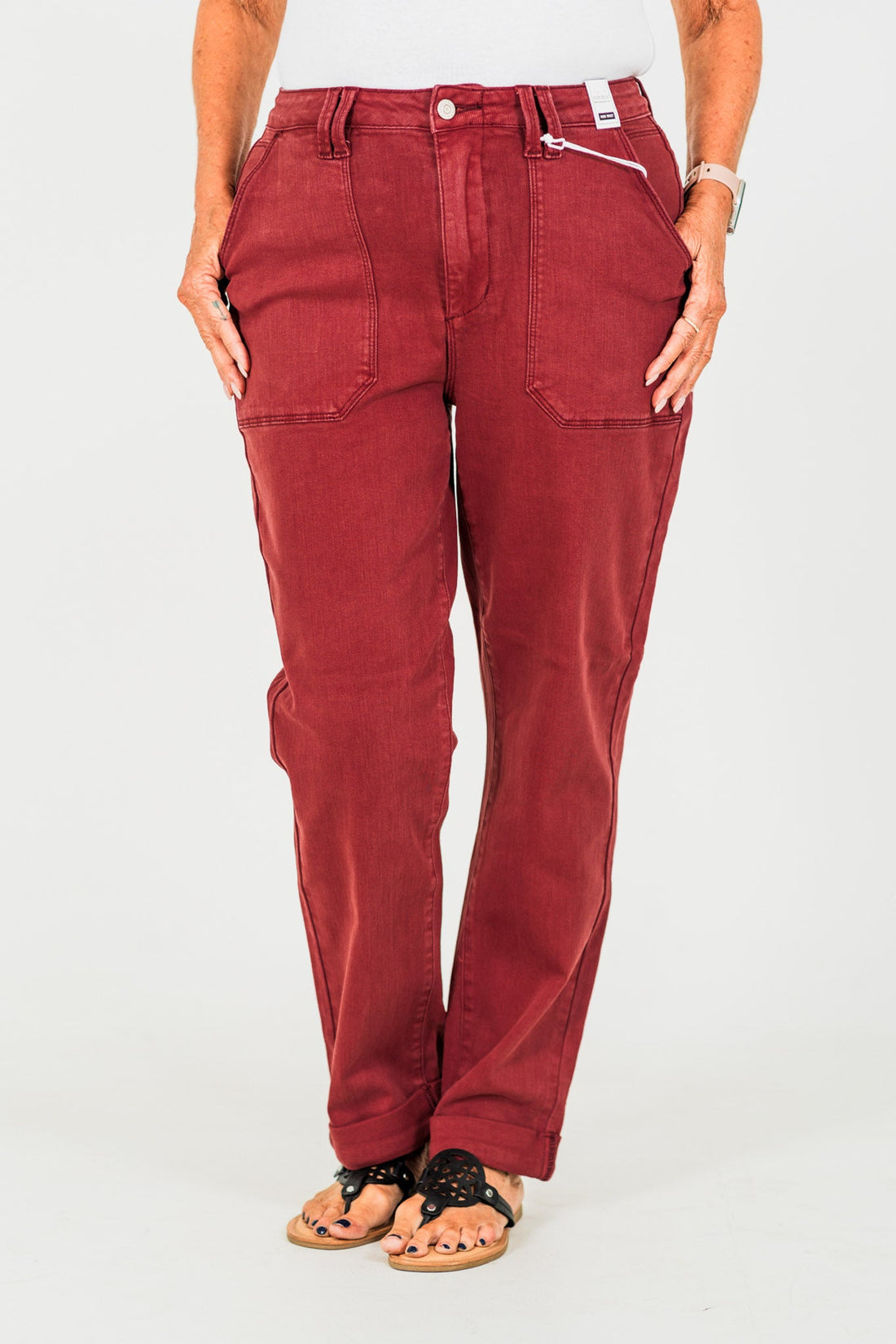 Judy Blue High Waist Sangria Cuffed Aurora Jogger Jeans - Whiskey Skies - JUDY BLUE