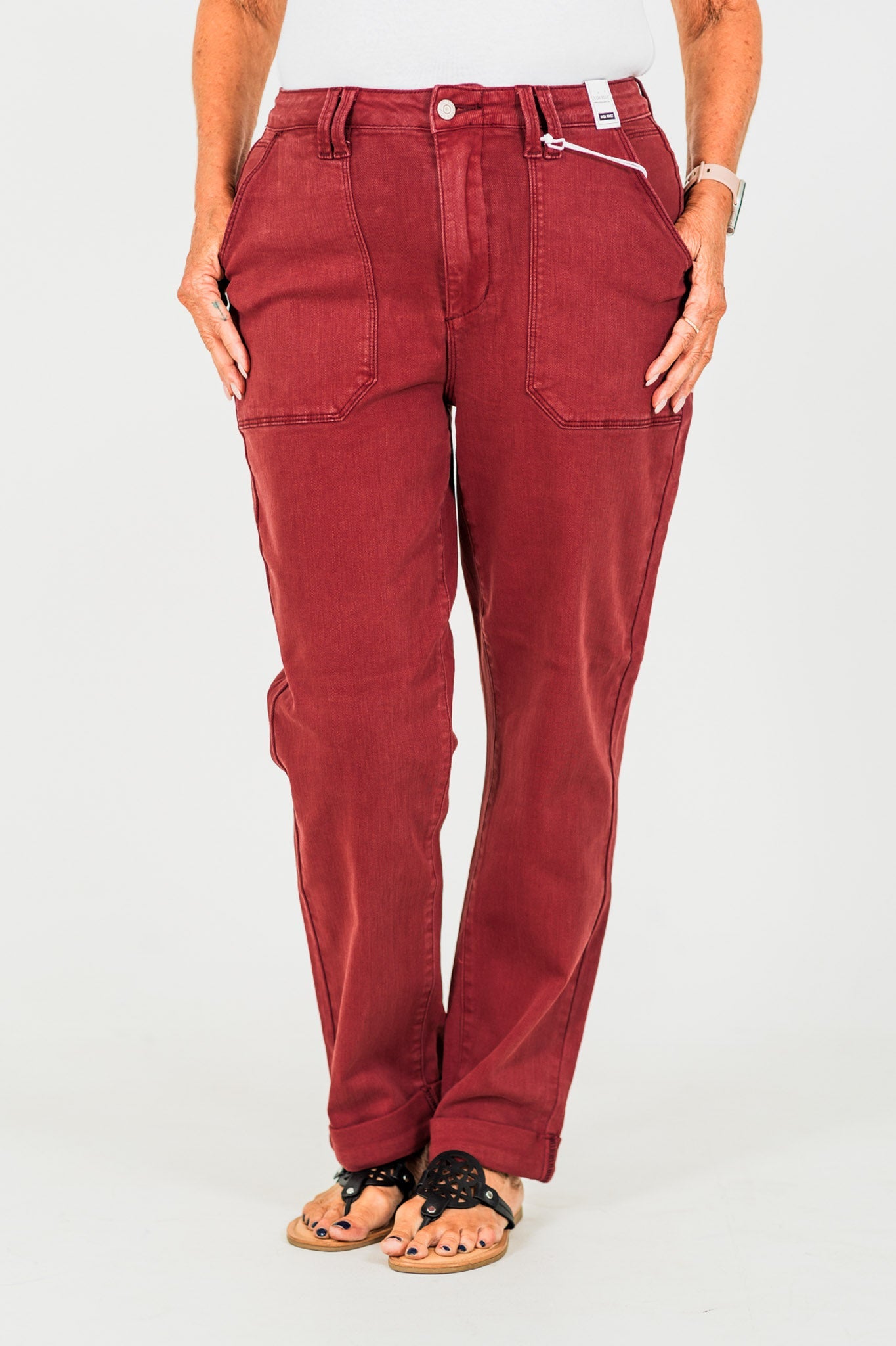 Judy Blue High Waist Sangria Cuffed Aurora Jogger Jeans - Whiskey Skies - JUDY BLUE