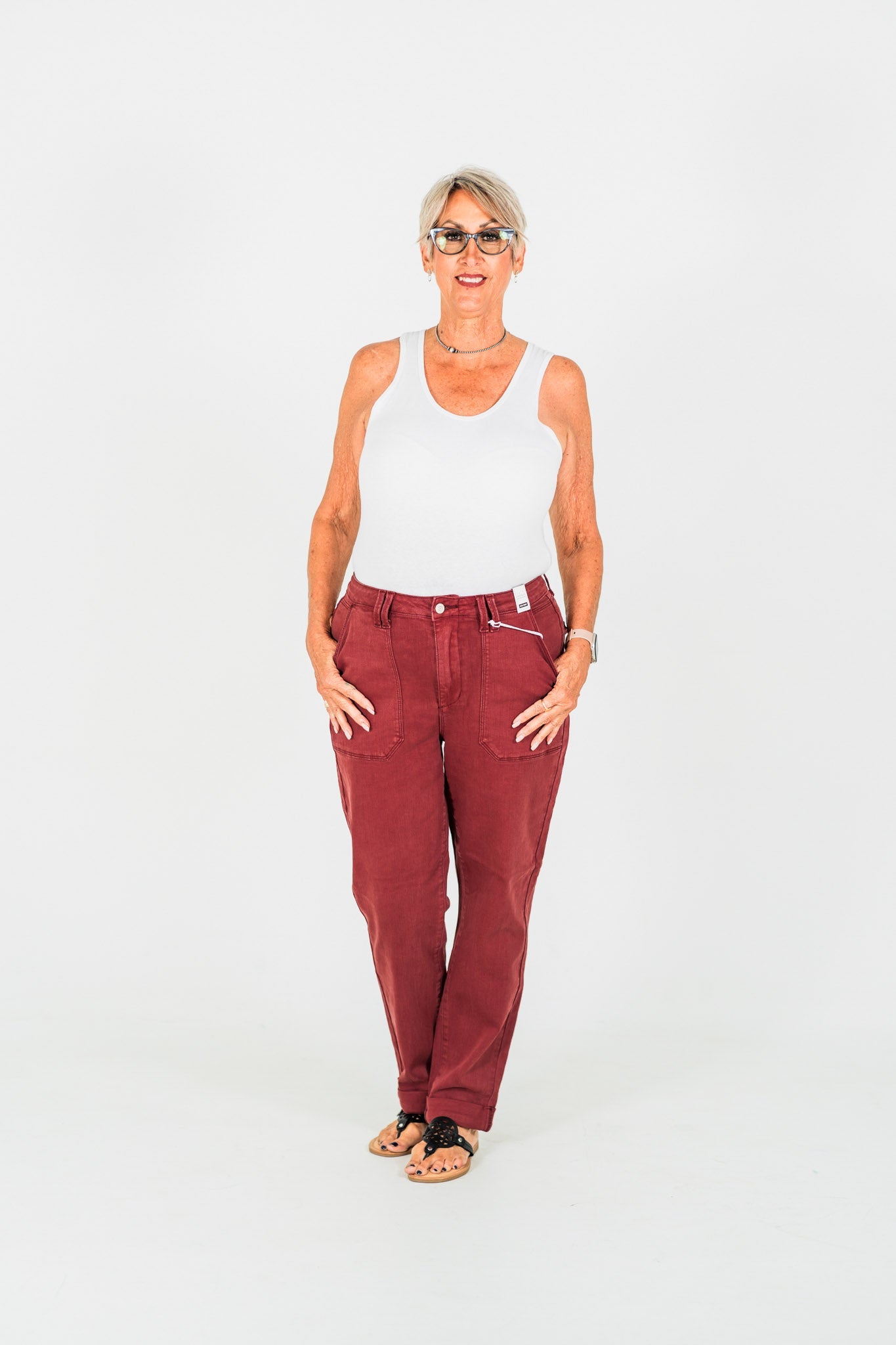 Judy Blue High Waist Sangria Cuffed Aurora Jogger Jeans - Whiskey Skies - JUDY BLUE