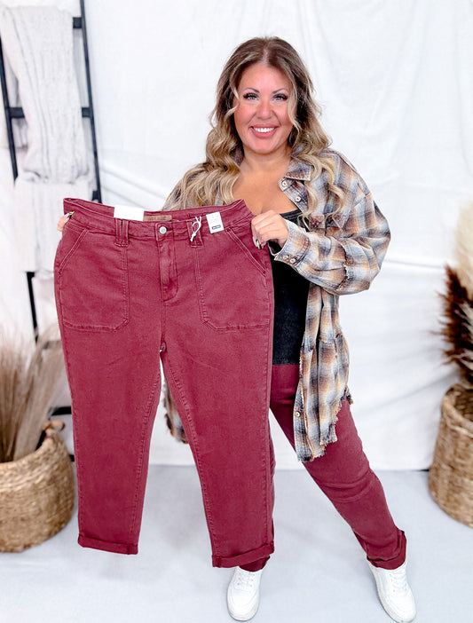 Judy Blue High Waist Sangria Cuffed Jogger Jeans - Whiskey Skies - JUDY BLUE