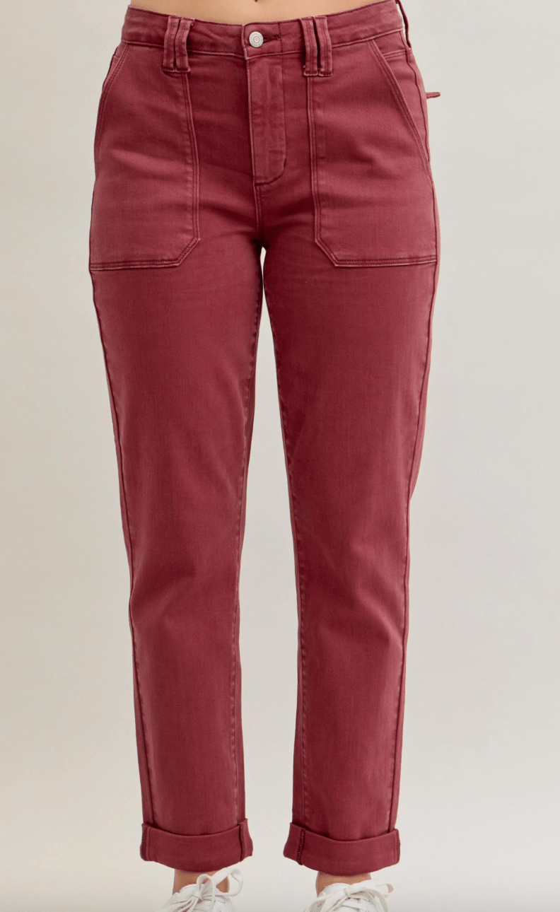 Judy Blue High Waist Sangria Cuffed Jogger Jeans - Whiskey Skies - JUDY BLUE