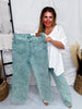 Judy Blue High Waist Sea Green Garment Dyed Raw Hem Dad Jeans - Whiskey Skies - JUDY BLUE