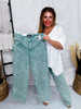 Judy Blue High Waist Sea Green Garment Dyed Raw Hem Dad Jeans - Whiskey Skies - JUDY BLUE