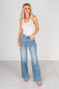 Judy Blue High Waist Side Seam Insert Detail Retro Wide Leg Jeans - Whiskey Skies - JUDY BLUE