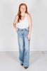 Judy Blue High Waist Side Seam Insert Detail Retro Wide Leg Jeans - Whiskey Skies - JUDY BLUE