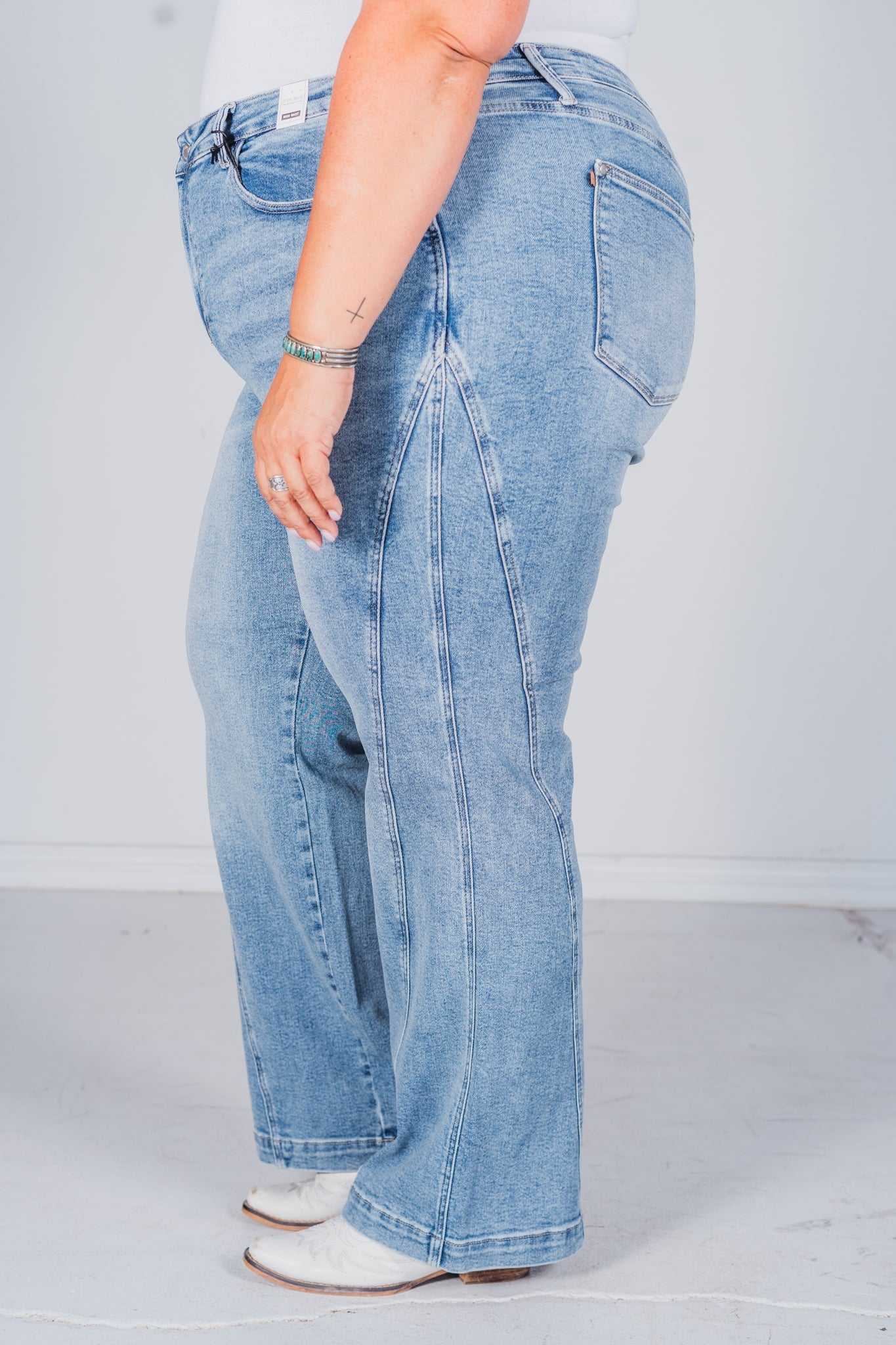 Judy Blue High Waist Side Seam Insert Detail Retro Wide Leg Jeans - Whiskey Skies - JUDY BLUE