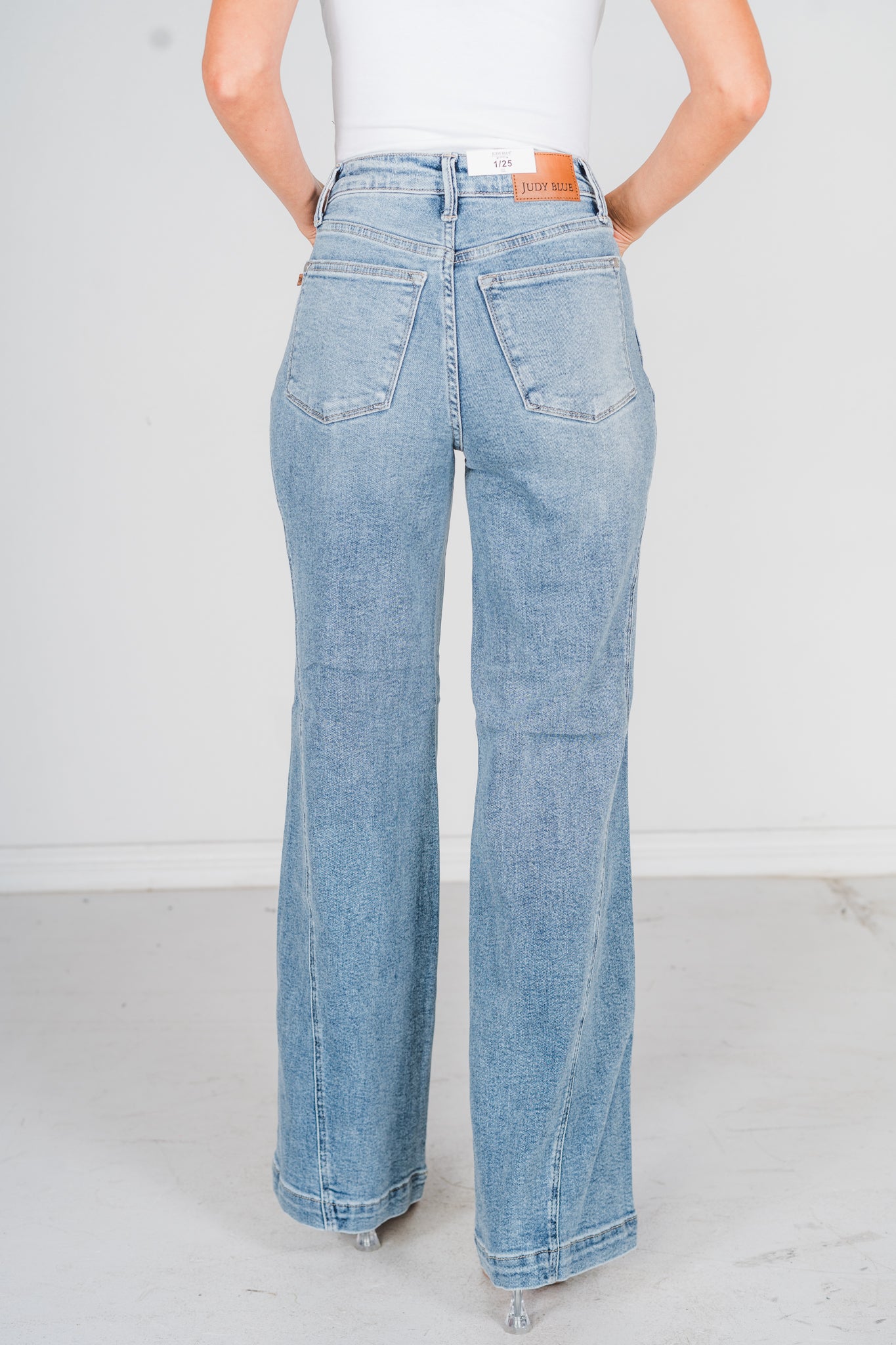 Judy Blue High Waist Side Seam Insert Detail Retro Wide Leg Jeans - Whiskey Skies - JUDY BLUE