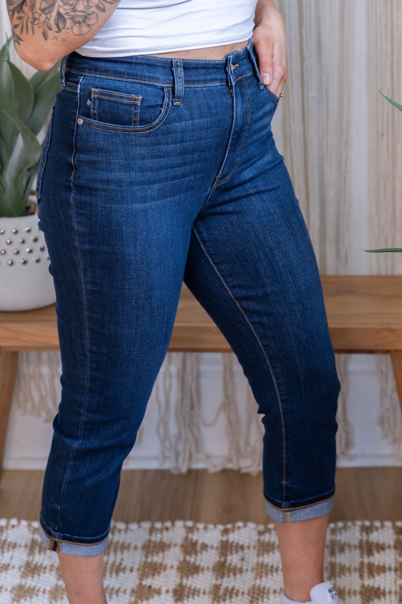 Judy Blue High - Waist Skinny Capris w/ Single Cuff - Whiskey Skies - JUDY BLUE