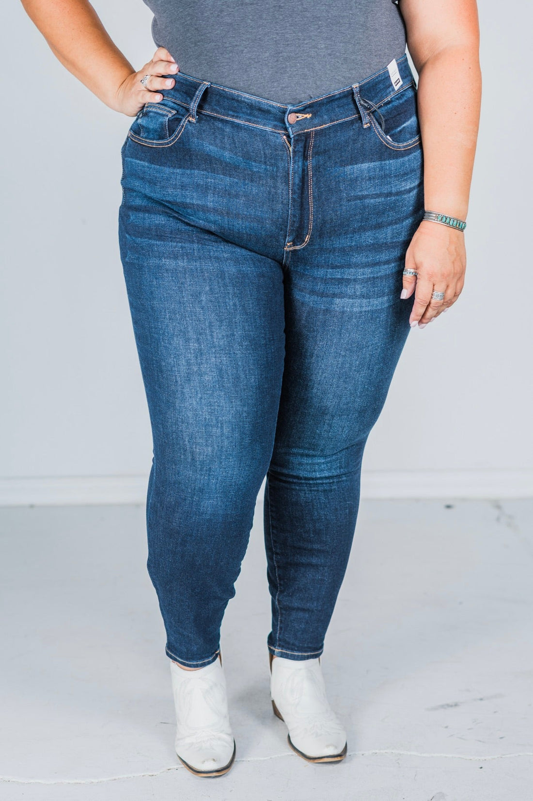 Judy Blue High Waist Skinny With Hand - Sanding Jeans - Whiskey Skies - JUDY BLUE