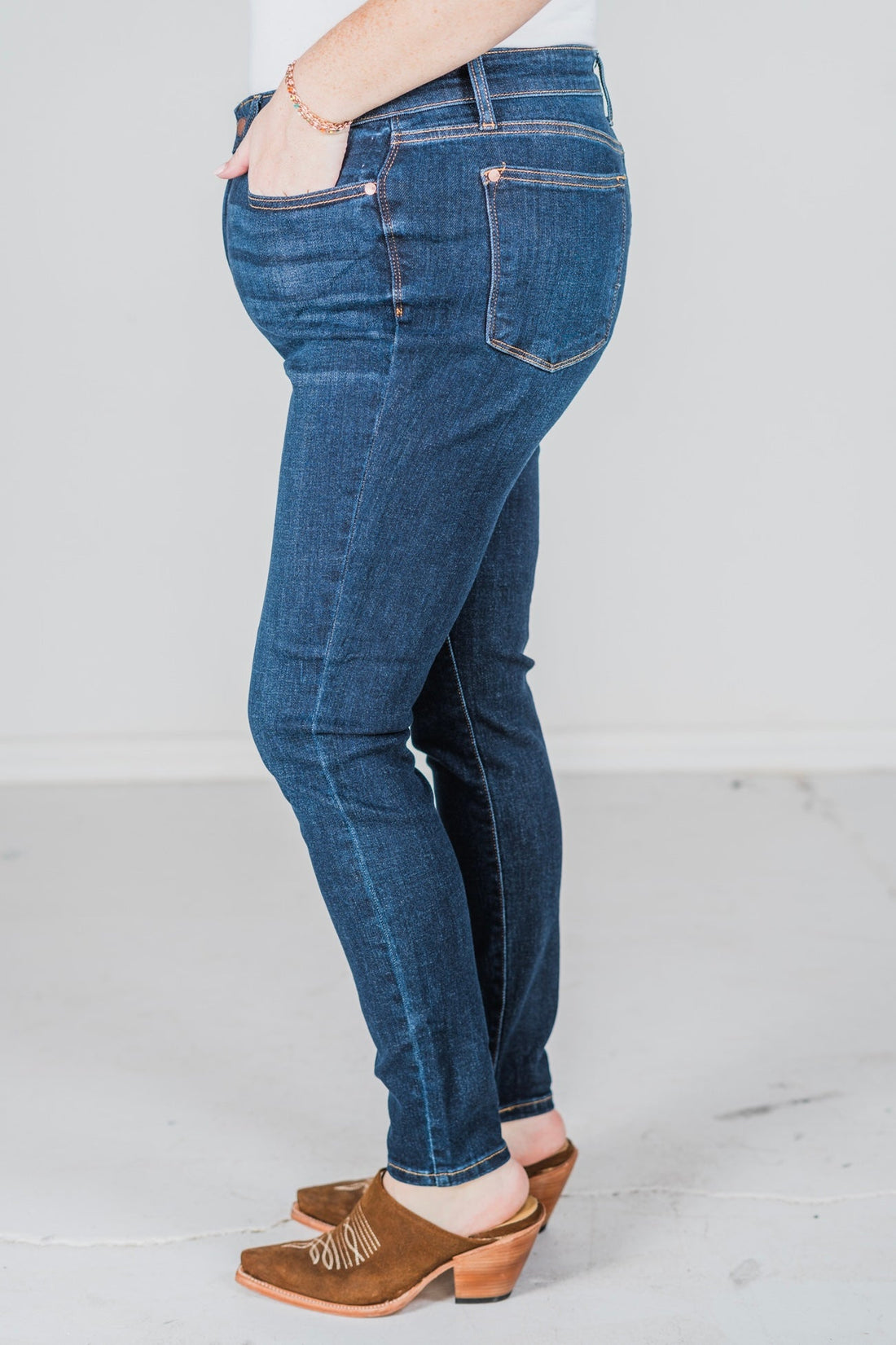 Judy Blue High Waist Skinny With Hand - Sanding Jeans - Whiskey Skies - JUDY BLUE