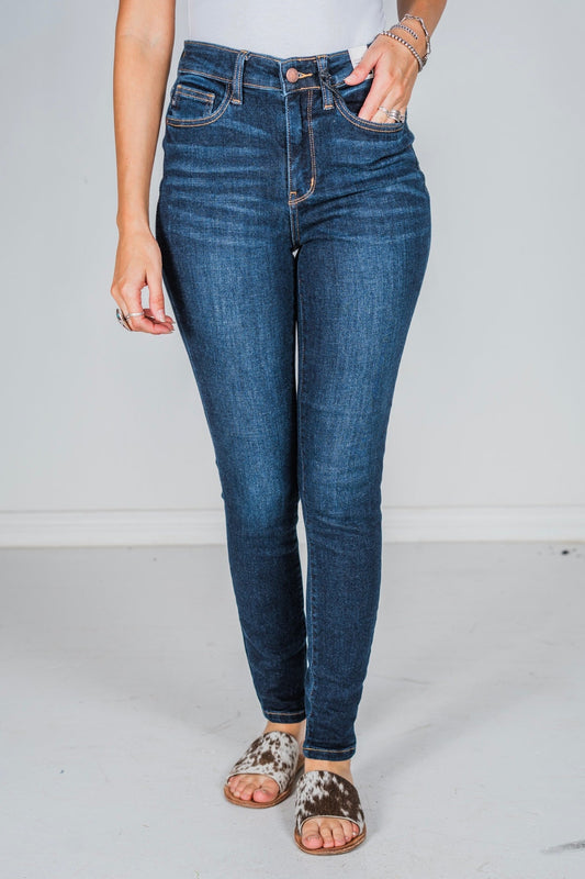 Judy Blue High Waist Skinny With Hand - Sanding Jeans - Whiskey Skies - JUDY BLUE