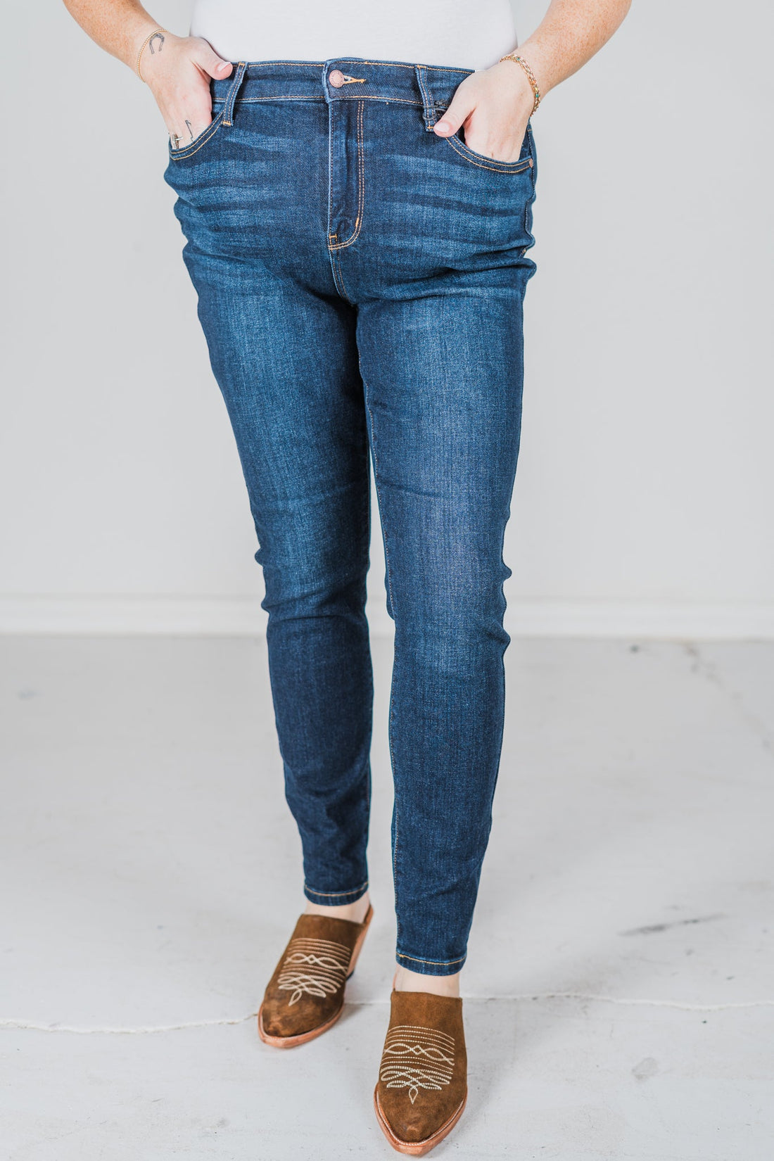 Judy Blue High Waist Skinny With Hand - Sanding Jeans - Whiskey Skies - JUDY BLUE