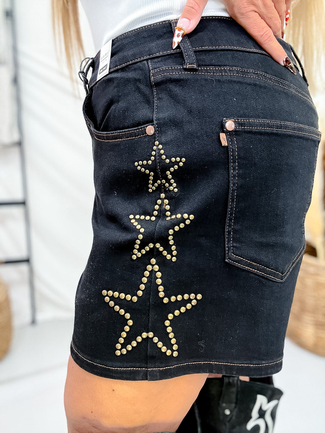 Judy Blue High Waist Slim Fit Black Shorts W/ Star Studding - Whiskey Skies - JUDY BLUE