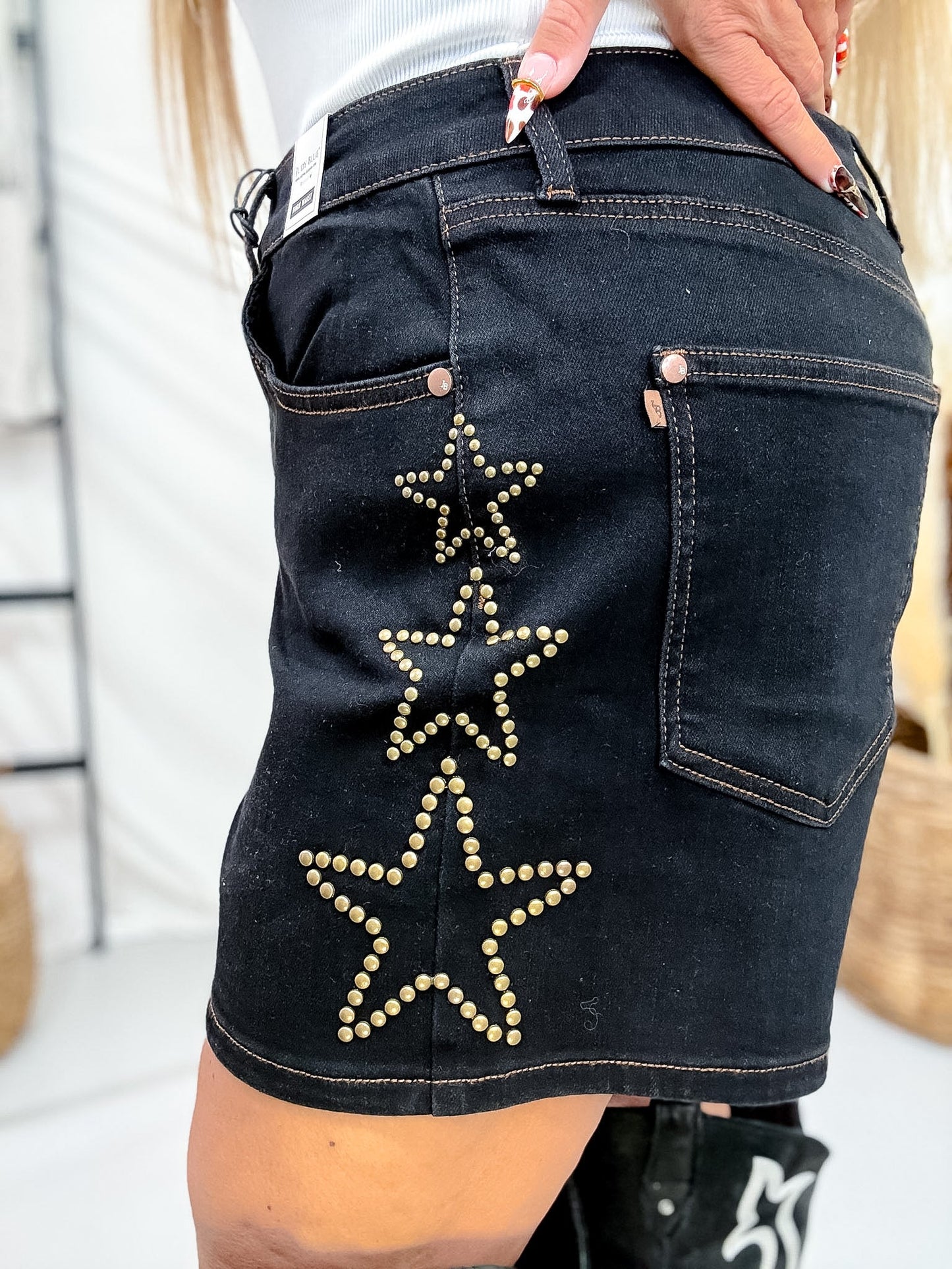 Judy Blue High Waist Slim Fit Black Shorts W/ Star Studding - Whiskey Skies - JUDY BLUE