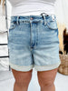 Judy Blue High - Waist Slim Short Light Wash Denim Tummy Control Shorts - Whiskey Skies - JUDY BLUE