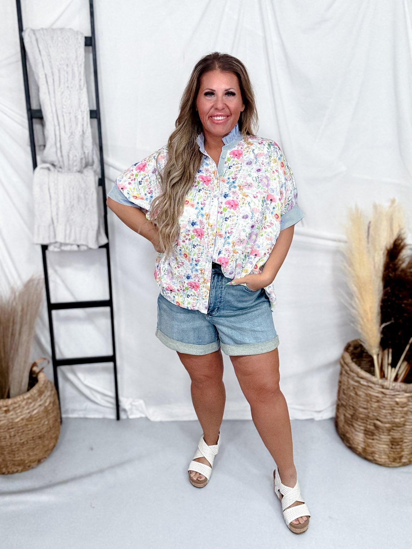 Judy Blue High - Waist Slim Short Light Wash Denim Tummy Control Shorts - Whiskey Skies - JUDY BLUE