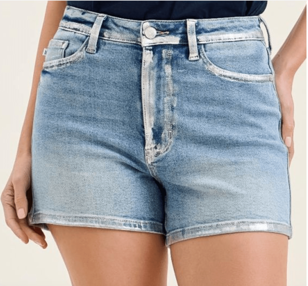 Judy Blue High Waist Slim Shorts With Foil Seams - Whiskey Skies - JUDY BLUE