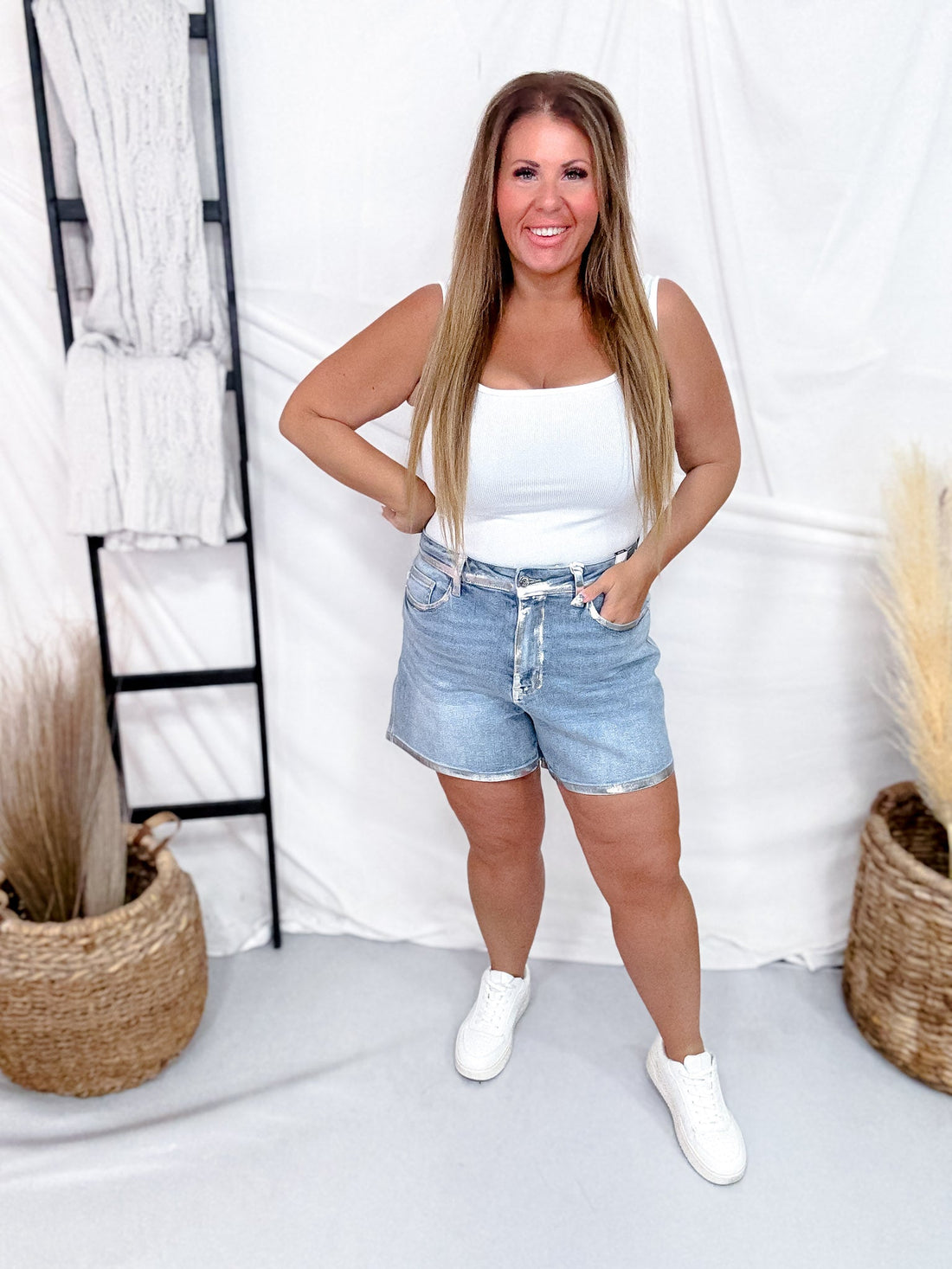 Judy Blue High Waist Slim Shorts With Foil Seams - Whiskey Skies - JUDY BLUE