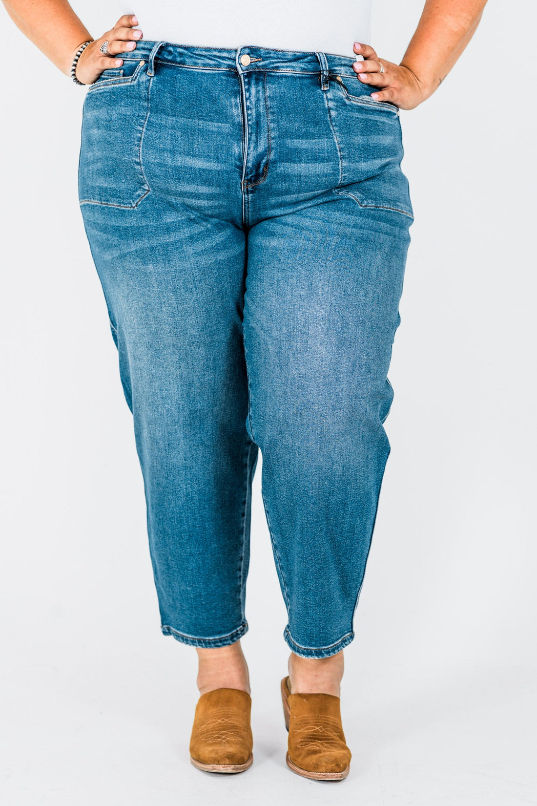 Judy Blue High Waist Soft Barrel Leg Jeans - Whiskey Skies - JUDY BLUE