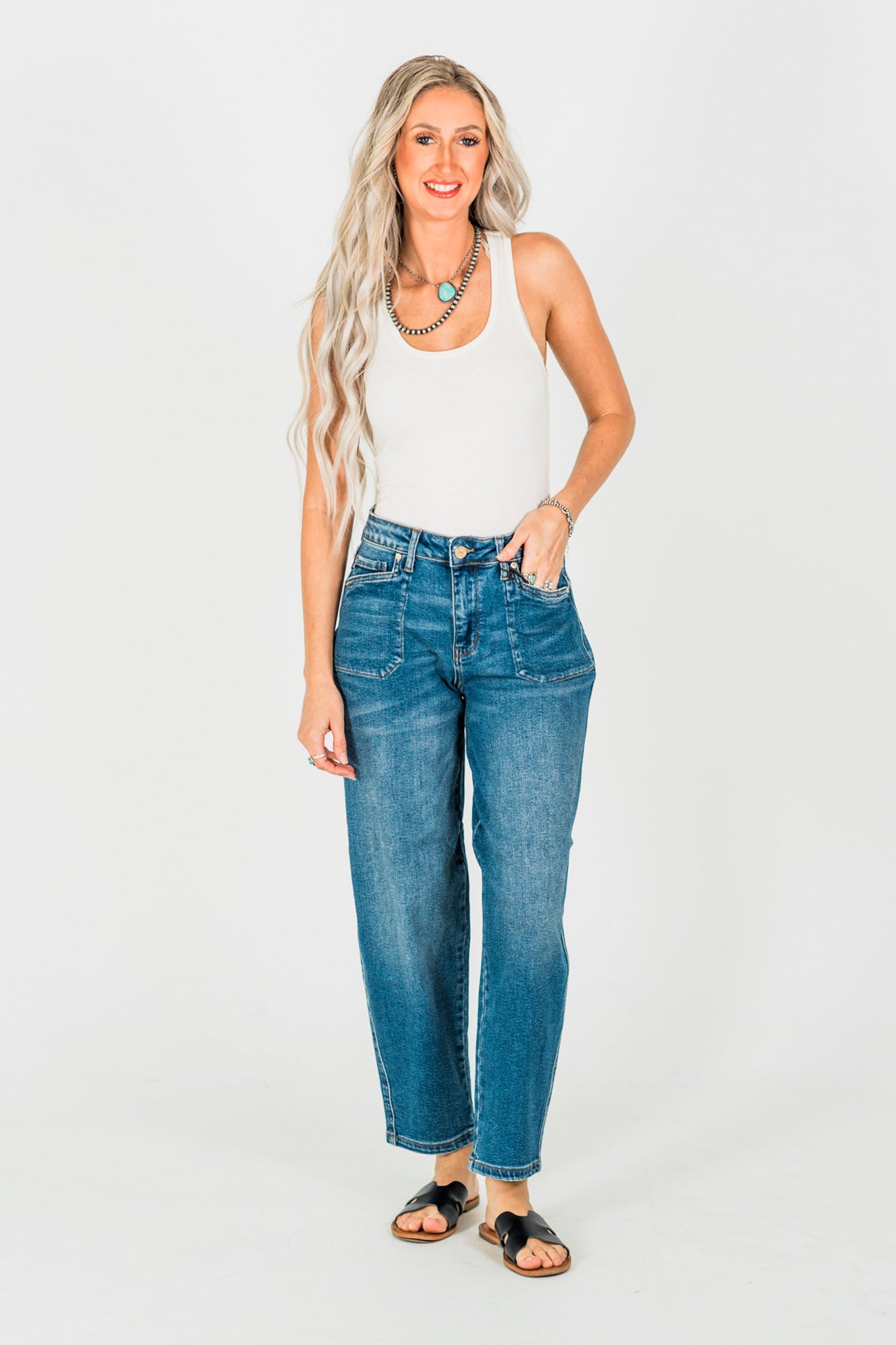 Judy Blue High Waist Soft Barrel Leg Jeans - Whiskey Skies - JUDY BLUE