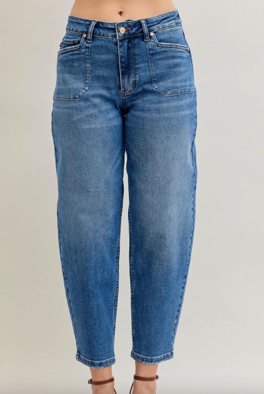 Judy Blue High Waist Soft Barrel Leg Jeans - Whiskey Skies - JUDY BLUE