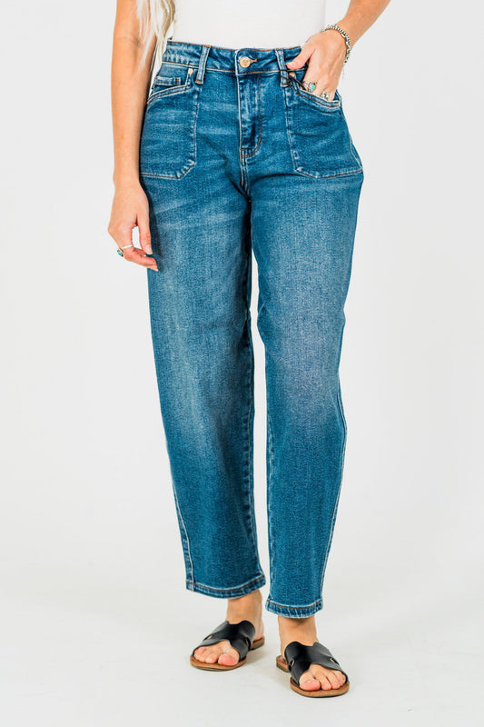 Judy Blue High Waist Soft Barrel Leg Jeans - Whiskey Skies - JUDY BLUE