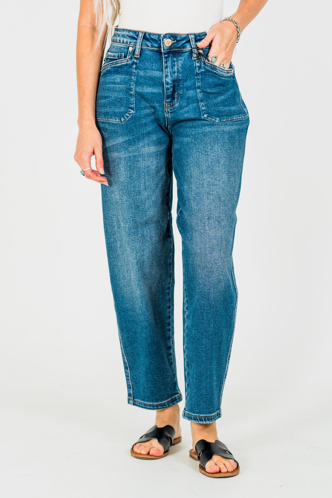 Judy Blue High Waist Soft Barrel Leg Jeans - Whiskey Skies - JUDY BLUE