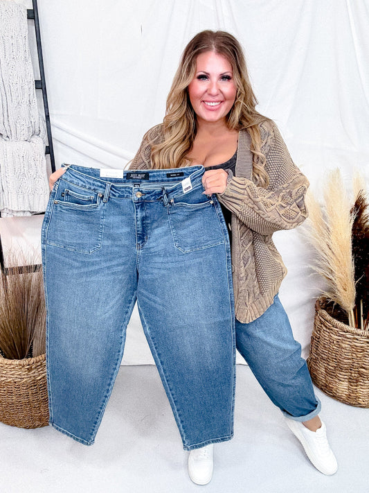 Judy Blue High Waist Soft Barrel Leg Jeans - Whiskey Skies - JUDY BLUE