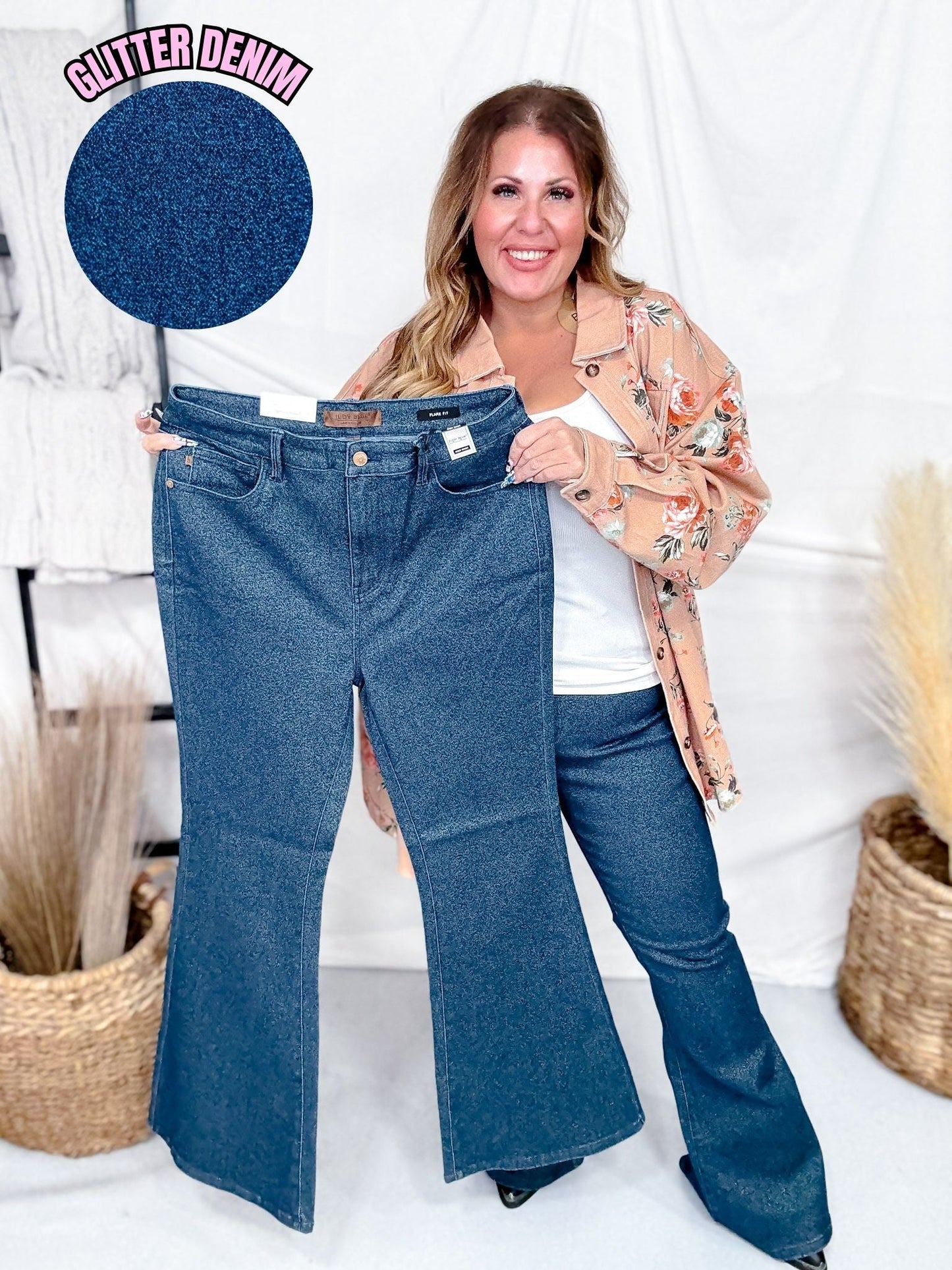 Judy Blue High Waist Sparkle Flare Jeans - Whiskey Skies - JUDY BLUE