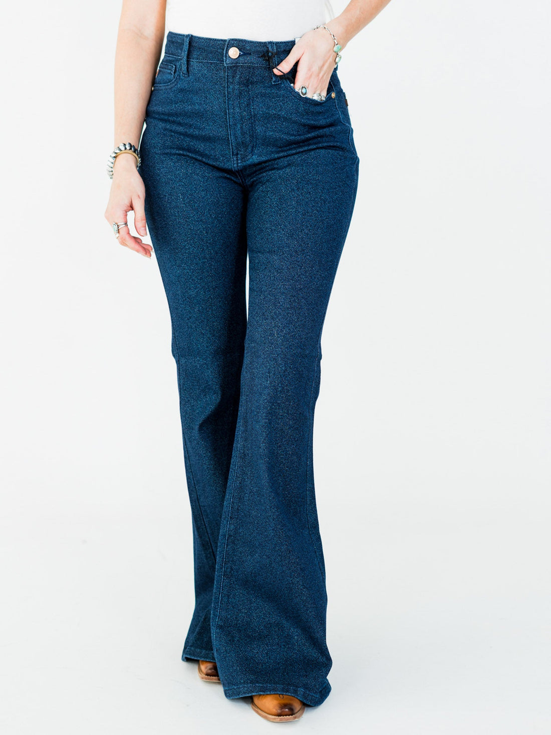 Judy Blue High Waist Sparkle Flare Jeans - Whiskey Skies - JUDY BLUE