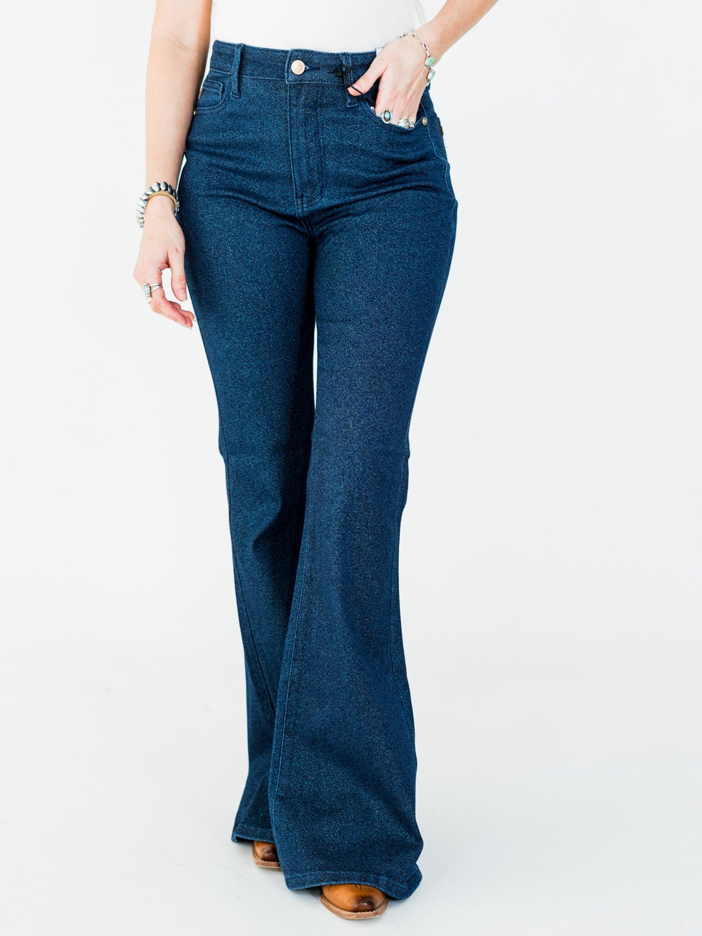 Judy Blue High Waist Sparkle Flare Jeans - Whiskey Skies - JUDY BLUE