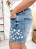Judy Blue High - Waist Star Splatter Denim Slim Shorts - Whiskey Skies - JUDY BLUE