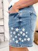 Judy Blue High - Waist Star Splatter Denim Slim Shorts - Whiskey Skies - JUDY BLUE