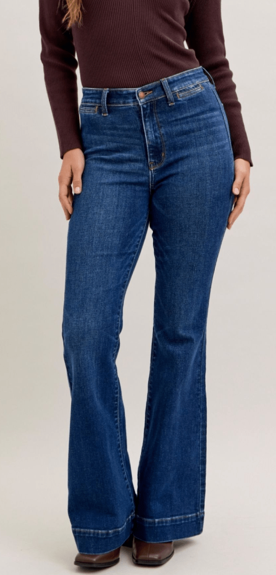 Judy Blue High Waist Trouser Flares - Whiskey Skies - JUDY BLUE