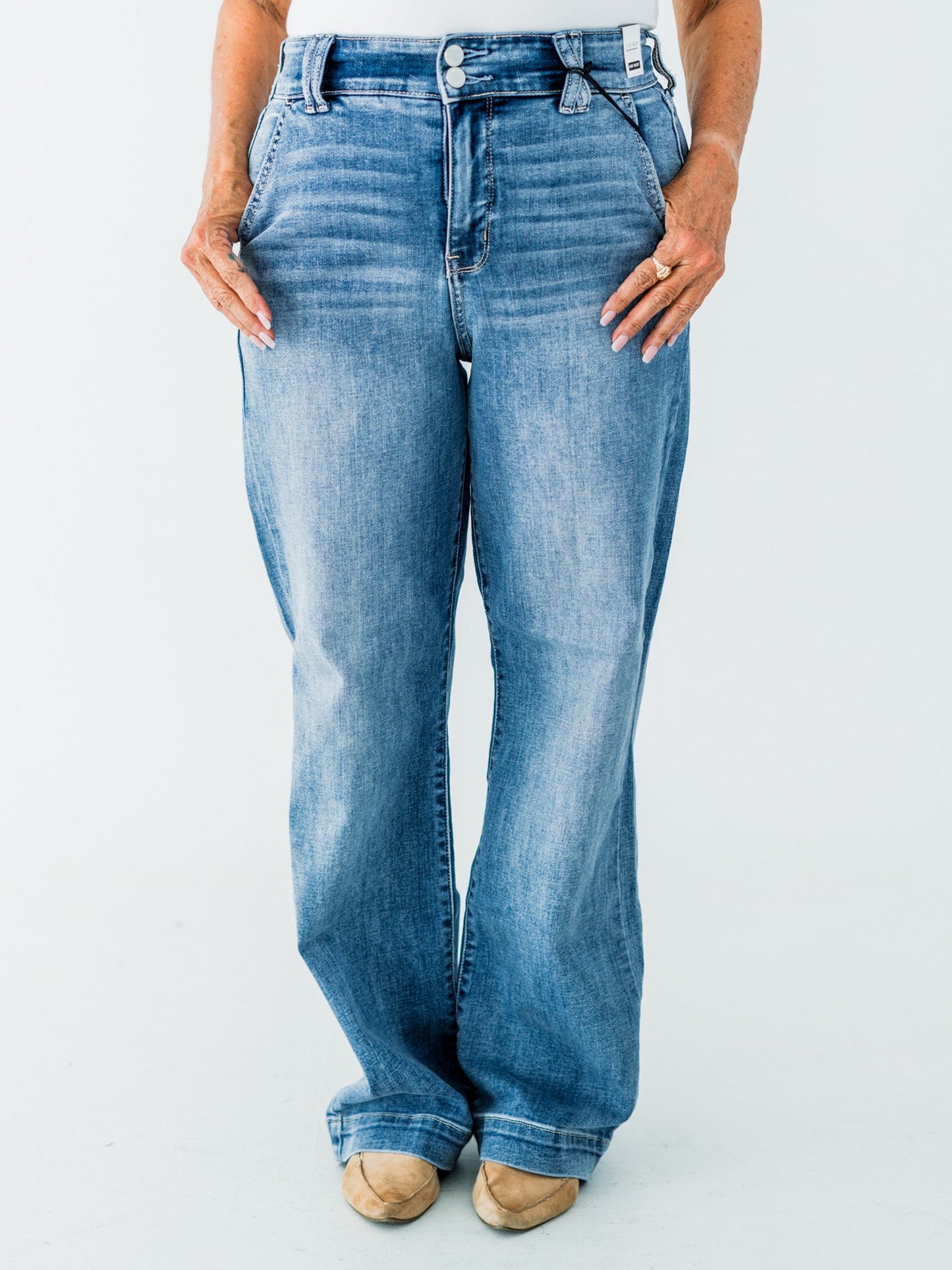 Judy Blue High Waist Trouser Wide Leg Jeans - Whiskey Skies - JUDY BLUE