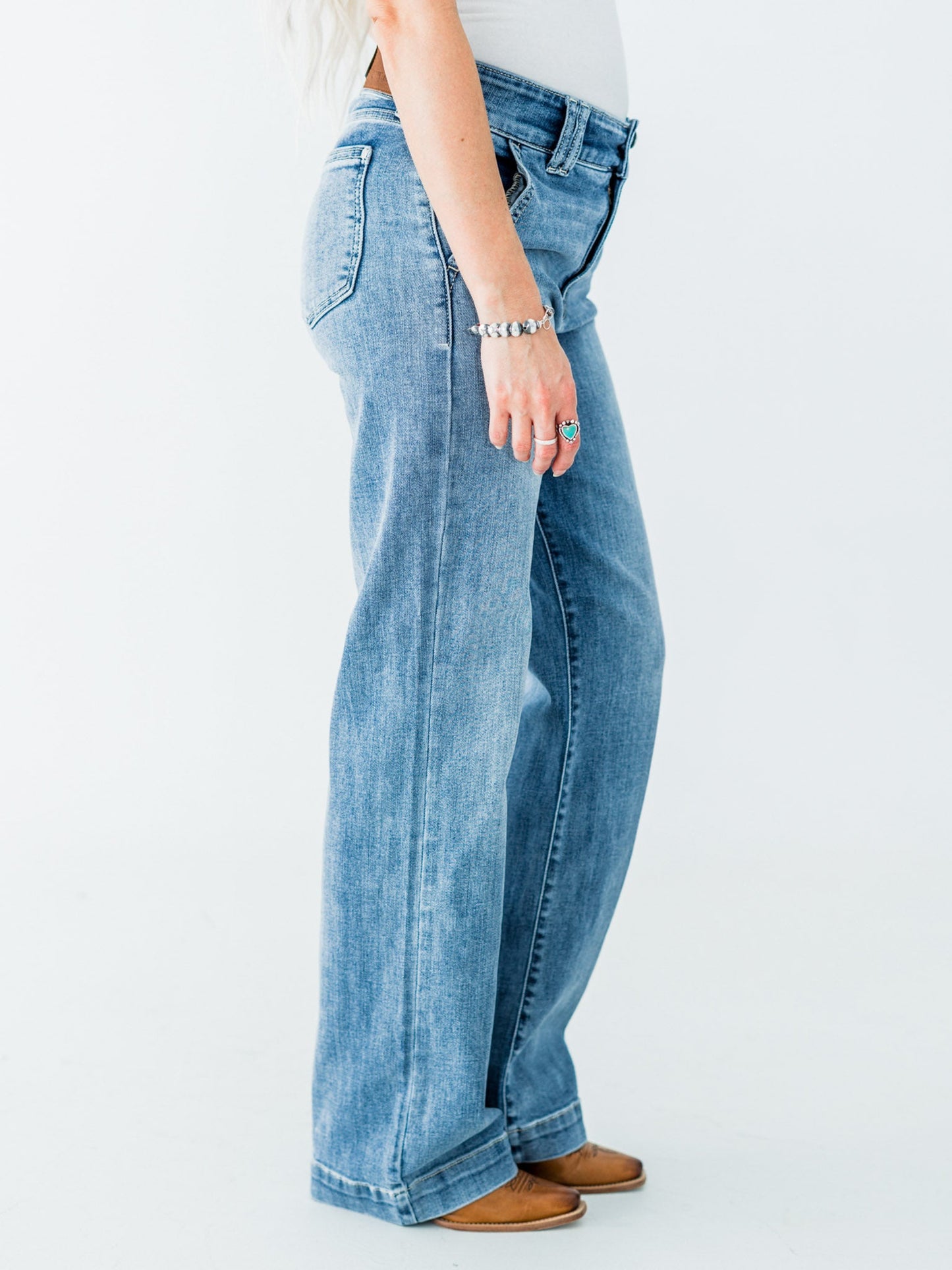 Judy Blue High Waist Trouser Wide Leg Jeans - Whiskey Skies - JUDY BLUE