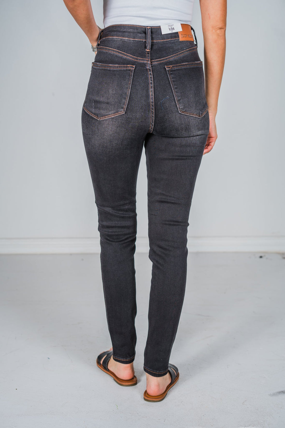 Judy Blue High Waist Tummy Control Black Wash & Contrast Thread Skinny Jeans - Whiskey Skies - JUDY BLUE