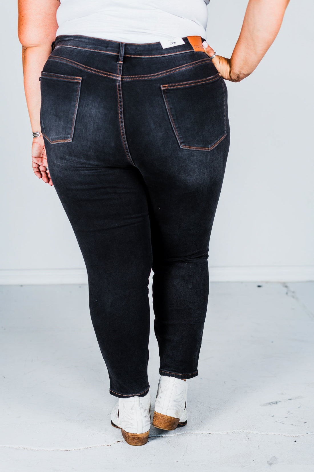 Judy Blue High Waist Tummy Control Black Wash & Contrast Thread Skinny Jeans - Whiskey Skies - JUDY BLUE