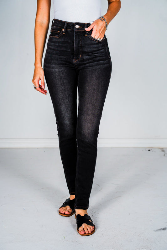 Judy Blue High Waist Tummy Control Black Wash & Contrast Thread Skinny Jeans - Whiskey Skies - JUDY BLUE