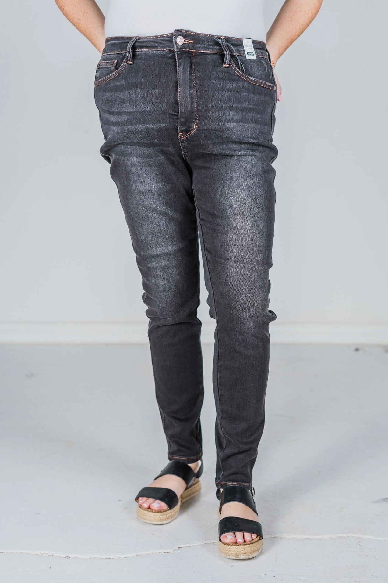 Judy Blue High Waist Tummy Control Black Wash & Contrast Thread Skinny Jeans - Whiskey Skies - JUDY BLUE