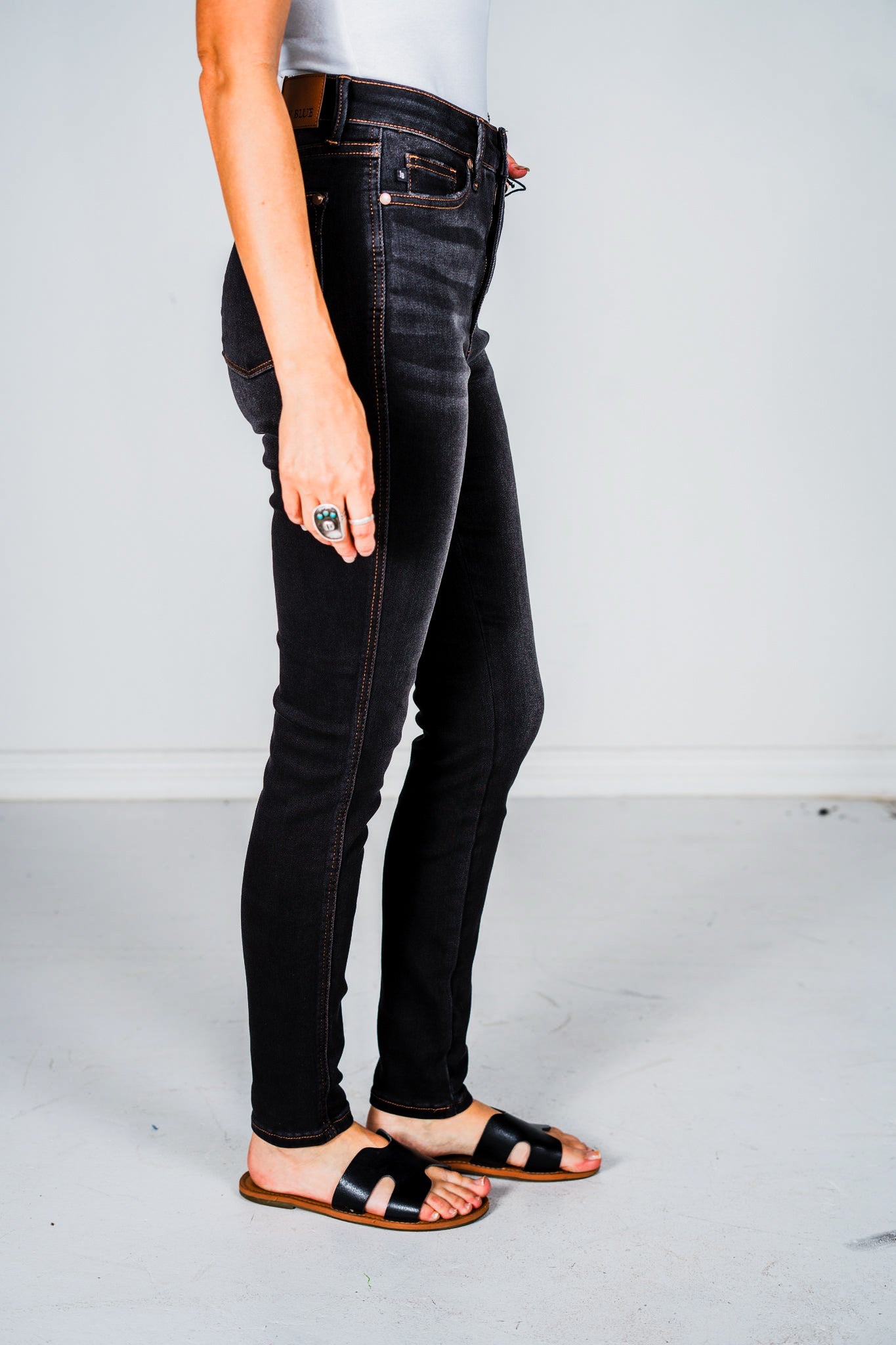 Judy Blue High Waist Tummy Control Black Wash & Contrast Thread Skinny Jeans - Whiskey Skies - JUDY BLUE