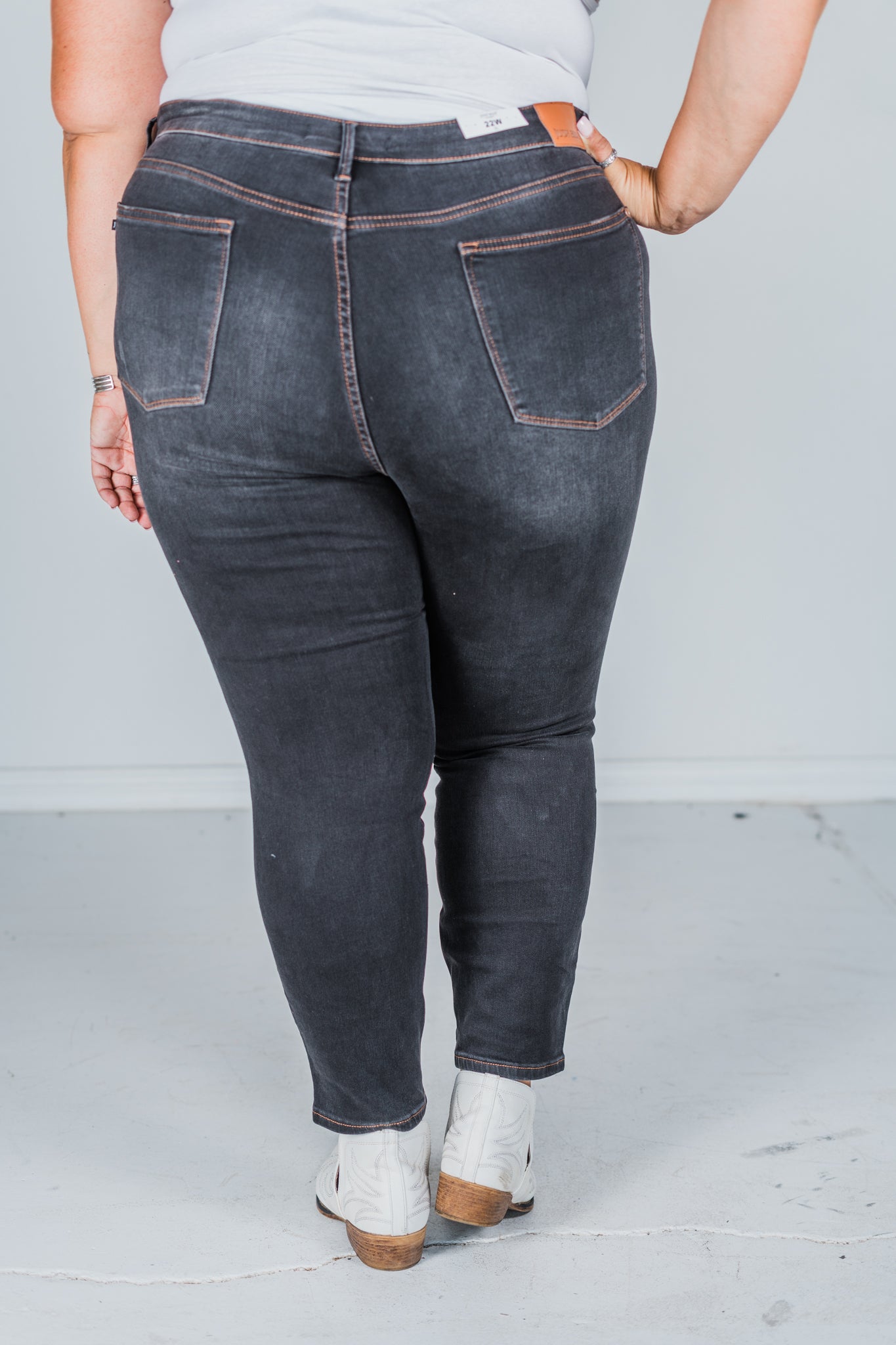 Judy Blue High Waist Tummy Control Black Wash & Contrast Thread Skinny Jeans - Whiskey Skies - JUDY BLUE