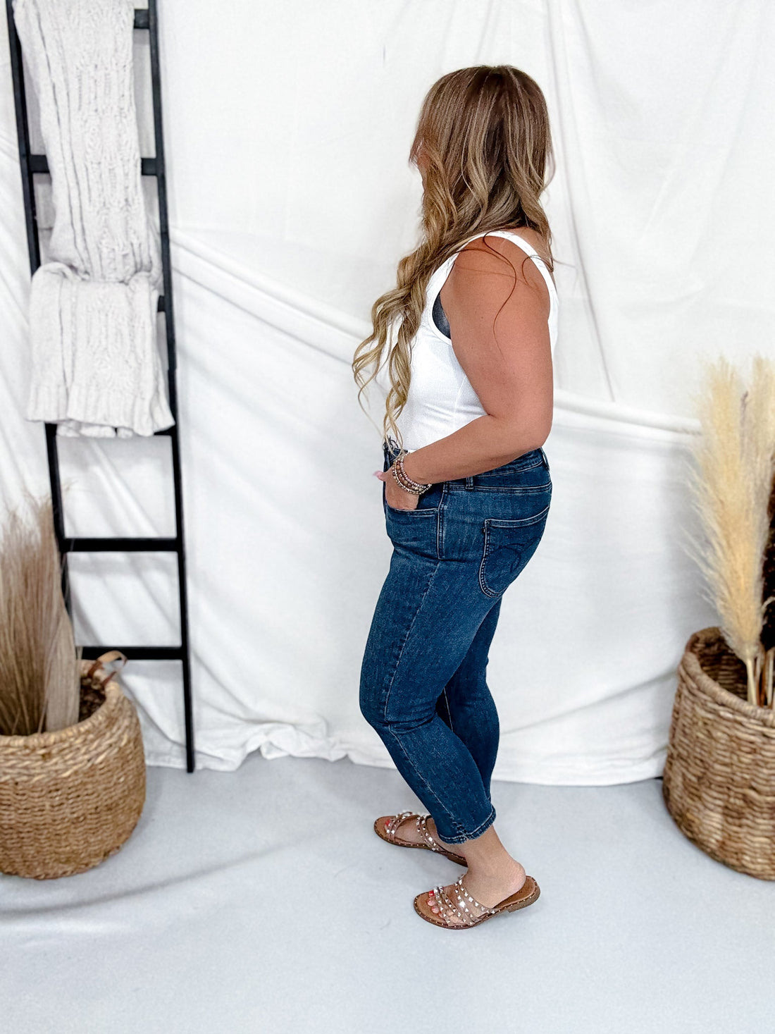 Judy Blue High Waist Tummy Control Capris W/ Shield Pockets - Whiskey Skies - JUDY BLUE